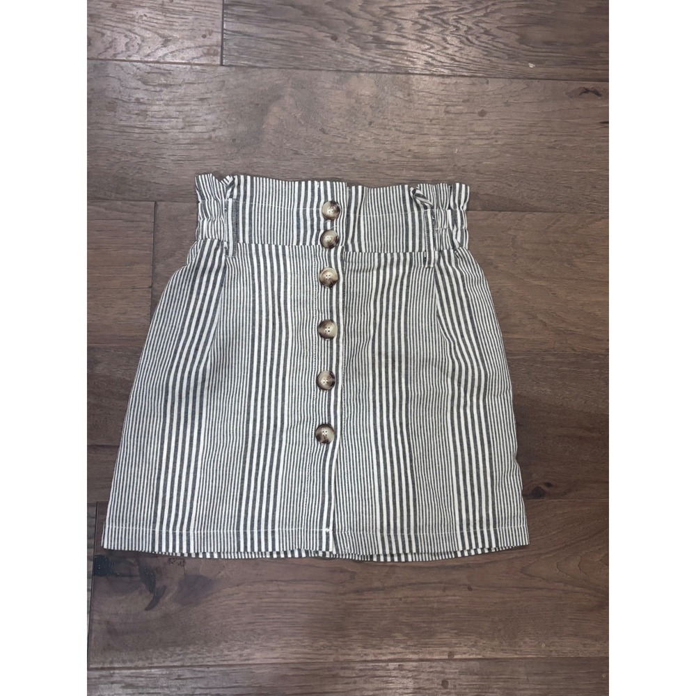 Favlux Fashion Striped Paperbag Mini Skirt Black White Button Front Size M